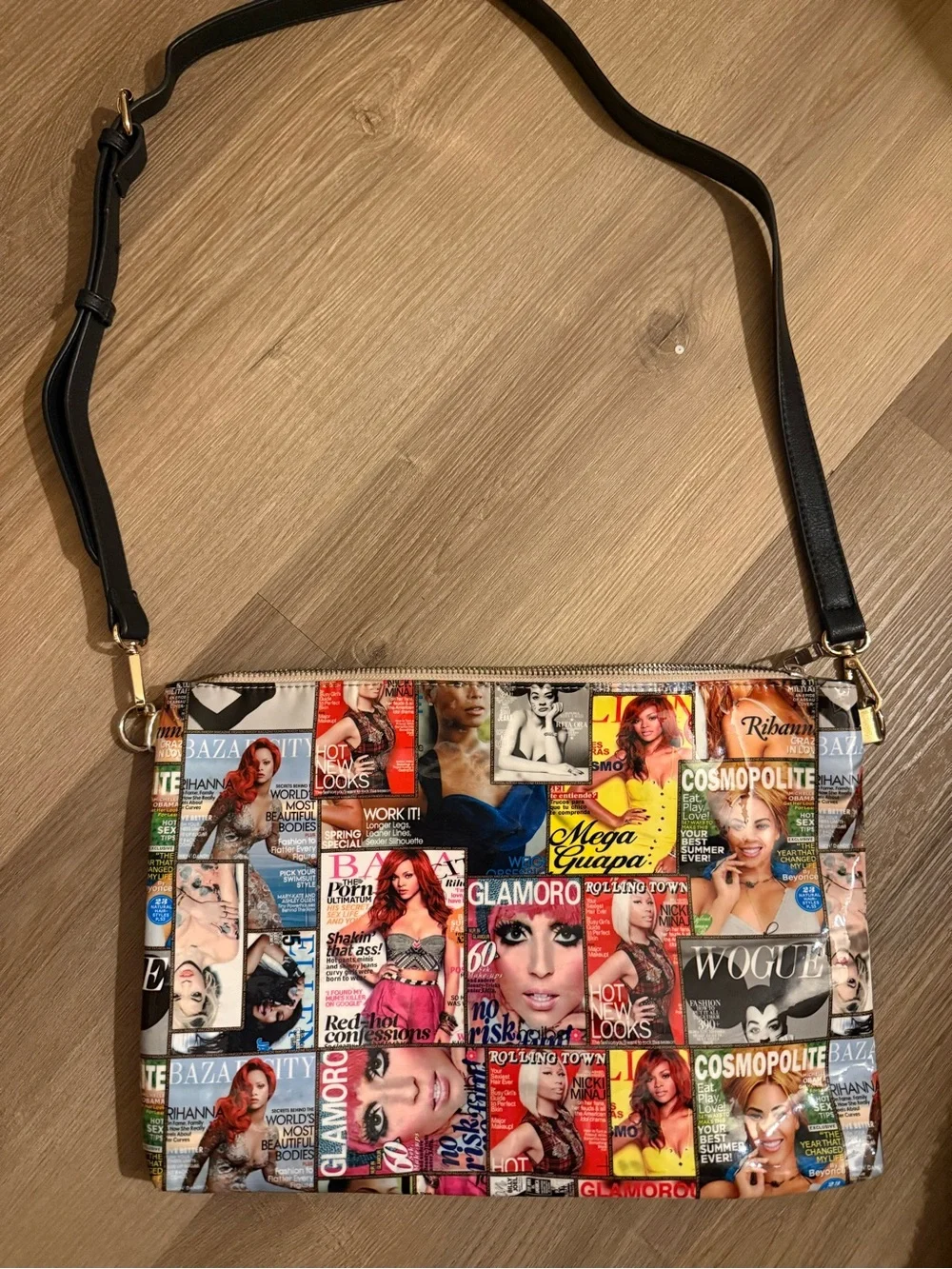 Magazine Cover Print Crossbody Bag in Multicolor